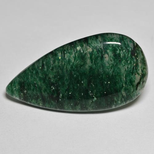 Aventurine Vert pear cabochon 33,7 x 18mm du Brésil, poids de 24,15 ct, pierre gemme naturelle Non traité de pureté Translucide, 1 pièce d'aventurine, couleur : Forêt verte, dureté de Mohs de 7 convient aux bijoux de tous les jours, pierre de sagesse, Photo A