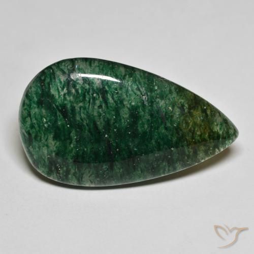 22.73ct Pear Cool Forest Green Aventurine from Brazil, Dimension 30.9 x 18.3mm, Natural untreated Gemstone, Translucent Clarity, 1pc Pear Cabochon Aventurine, Mohs Hardness of 7 suitable for daily wear jewelry, Photo A