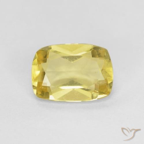 0.75ct Cushion-cut Yellow Beryl from Brazil, Dimension 6.9 x 5mm, Natural untreated Gemstone, VS Clarity, 1 piece Beryl in Light Bumblebee Yellow Color, Mohs Hardness of 7.5 - 8 suitable for daily wear jewelry, Photo A