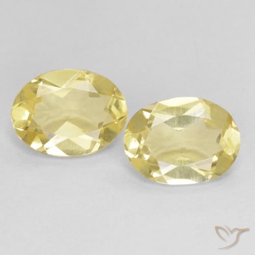 2 piezas de Berilo Amarillo Ovalada a juego en tamaño 8,1 x 6,2mm, peso 2,13 ct en total / promedio. 1,07 ct cada uno, Dorado claro en claridad VS, piedra preciosa natural No tratado, dureza de Mohs 7.5 - 8 Adecuado para joyas de uso diario, Photo A