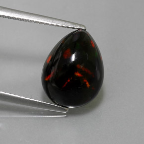 2.96 ct Multicolor Black Opal Gemstone, Black Opal Gem in Pear Cabochon Shape for Sale.