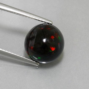 3.78 ct Multicolor Black Opal Gemstone, Black Opal Gem in Round Cabochon Shape for Sale.