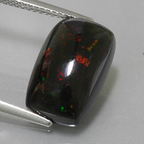 4.89 ct Multicolor Black Opal Gemstone, Black Opal Gem in Cushion Cabochon Shape for Sale.