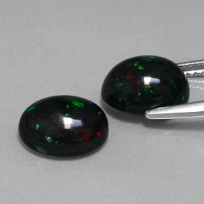 Black Opal Gemstone in 9 x 7 mm (calibrated) Size for Sale, Black Opal Stone in Multicolor Color