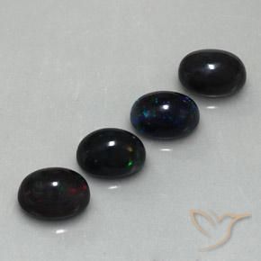 5.72 ctw Multicolor Black Opal Stones, Natural Black Opal in Oval Cabochon Shape for Sale