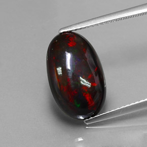 3.80 ct Multicolor Black Opal Gemstone, Black Opal Gem in Oval Cabochon Shape for Sale.