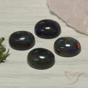 5.55 ctw Multicolor Black Opal Stones, Natural Black Opal in Oval Cabochon Shape for Sale