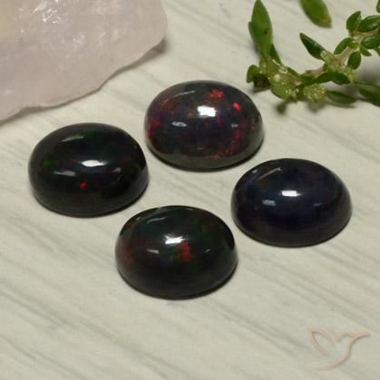 5.81 ctw Red Black Opal Stones, Natural Black Opal in Oval Cabochon Shape for Sale