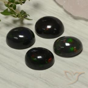 5.51 ctw Multicolor Black Opal Stones, Natural Black Opal in Oval Cabochon Shape for Sale