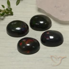 5.54 ctw Multicolor Black Opal Stones, Natural Black Opal in Oval Cabochon Shape for Sale
