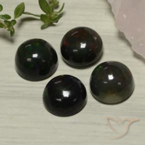 6.38 ctw Multicolor Black Opal Stones, Natural Black Opal in Round Cabochon Shape for Sale