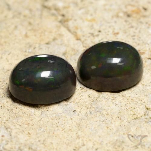 3.64 ctw Multicolor Black Opal Stones, Natural Black Opal in Oval Cabochon Shape for Sale