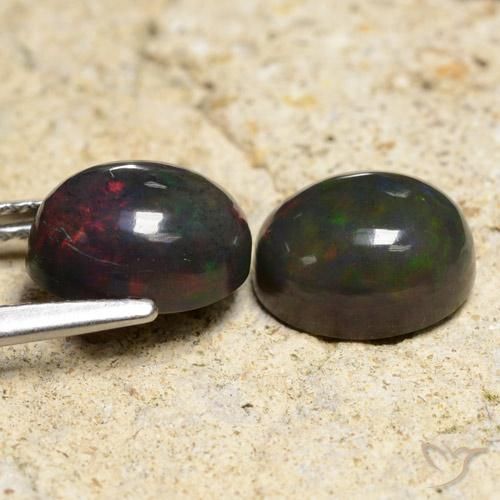 Black Opal Gemstones in 9 x 7 mm (calibrated) Size for Sale, Black Opal Stones in Multicolor Color