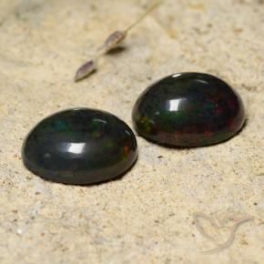 2.35 ctw Multicolor Black Opal Stones, Natural Black Opal in Oval Cabochon Shape for Sale