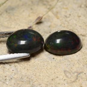 Black Opal Gemstones in 9 x 7 mm (calibrated) Size for Sale, Black Opal Stones in Multicolor Color