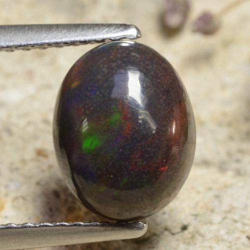 Opale nera 9,2 x 7,3mm multicolore Ovale cabochon dall'Etiopia, peso di 1,65 ct, gemma naturale Affumicato in purezza Translucent, 1 pezzo Opale nera - Colore: Multicolore, durezza Mohs di 5,5 - 6,5, Photo A