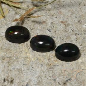 2.84 ctw Multicolor Black Opal Stones, Natural Black Opal in Oval Cabochon Shape for Sale