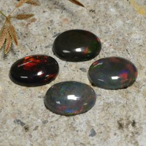 3.25 ctw Multicolor Black Opal Stones, Natural Black Opal in Oval Cabochon Shape for Sale