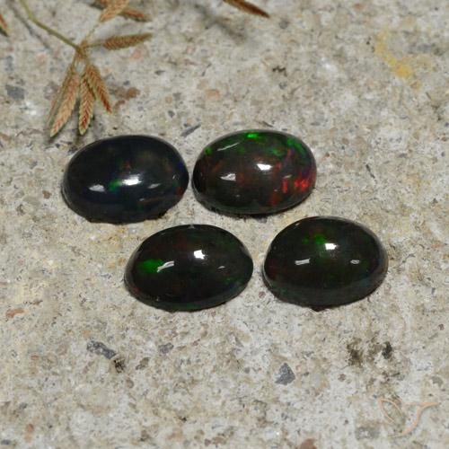 Black Opal Gemstones in 9 x 7 mm (calibrated) Size for Sale, Black Opal Stones in Multicolor Color