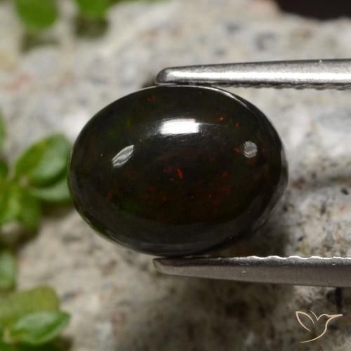 1.34 ct Multicolor Black Opal Stone, Natural Black Opal in Oval Cabochon Shape for Sale