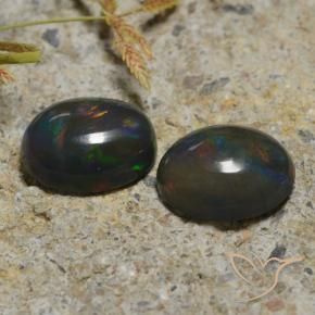 2.30 ctw Multicolor Black Opal Stones, Natural Black Opal in Oval Cabochon Shape for Sale