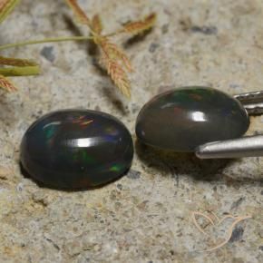 Black Opal Gemstones in 9 x 7 mm (calibrated) Size for Sale, Black Opal Stones in Multicolor Color