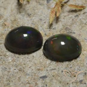 2.65 ctw Multicolor Black Opal Stones, Natural Black Opal in Oval Cabochon Shape for Sale