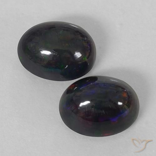 2.74 ctw Multicolor Black Opal Gemstones, Black Opal Gems in Oval Cabochon Shape for Sale.