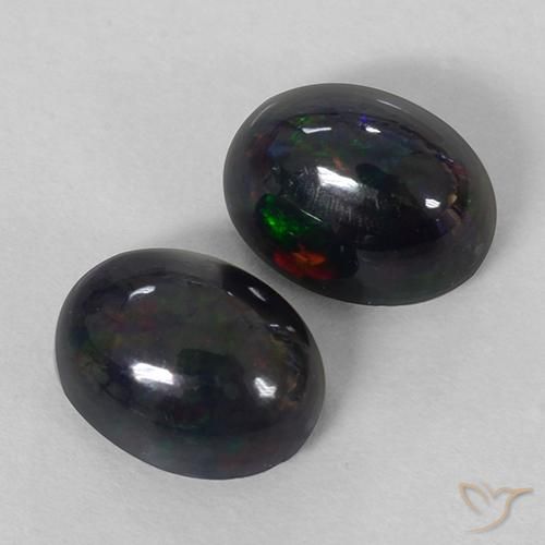 2.74 ctw Multicolor Black Opal Stones, Natural Black Opal in Oval Cabochon Shape for Sale