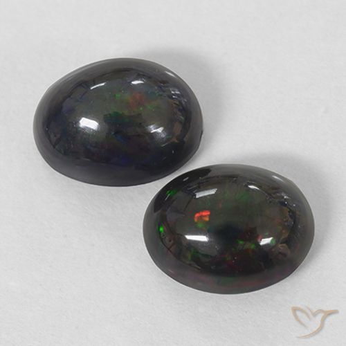 2.40 ctw Multicolor Black Opal Gemstones, Black Opal Gems in Oval Cabochon Shape for Sale.
