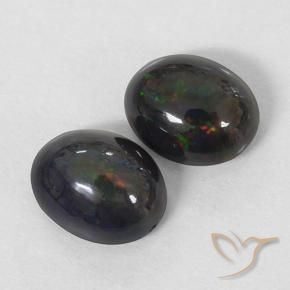 2.40 ctw Multicolor Black Opal Stones, Natural Black Opal in Oval Cabochon Shape for Sale