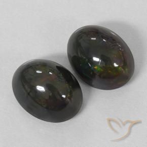 2.91 ctw Multicolor Black Opal Stones, Natural Black Opal in Oval Cabochon Shape for Sale