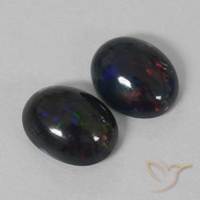 1.85 ctw Multicolor Black Opal Stones, Natural Black Opal in Oval Cabochon Shape for Sale
