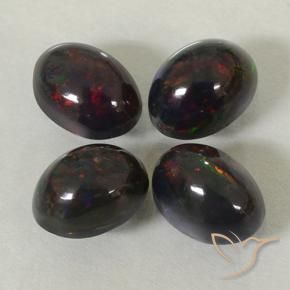 2.49 ctw Multicolor Black Opal Stones, Natural Black Opal in Oval Cabochon Shape for Sale