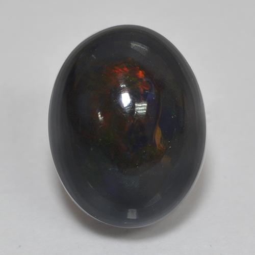 Opale Noir Multicolore oval cabochon d'Éthiopie, 9,2 x 7,2mm, poids de 1,43 ct, pierre gemme naturelle Fumé de pureté Opaque , 1 pièce d'opale noire, couleur Multicolore, dureté Mohs de 5.5 à 6.5, Photo A