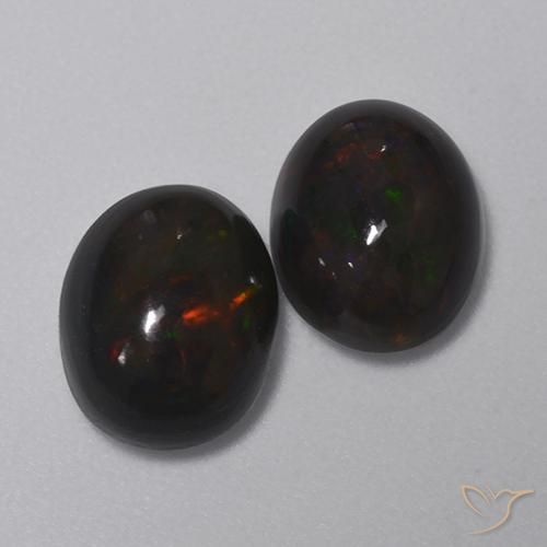 2.79 ctw Multicolor Black Opal Stones, Natural Black Opal in Oval Cabochon Shape for Sale
