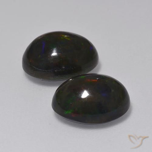 Black Opal Gemstones in 9 x 7 mm (calibrated) Size for Sale, Black Opal Stones in Multicolor Color