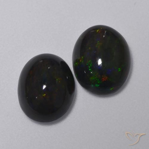 2.31 ctw Multicolor Black Opal Stones, Natural Black Opal in Oval Cabochon Shape for Sale