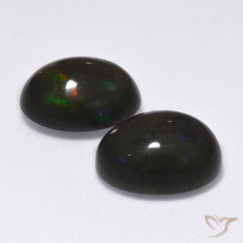 2.60 ctw Multicolor Black Opal Stones, Natural Black Opal in Oval Cabochon Shape for Sale