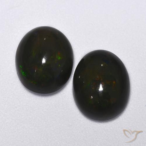 Black Opal Gemstones in 9 x 7 mm (calibrated) Size for Sale, Black Opal Stones in Multicolor Color