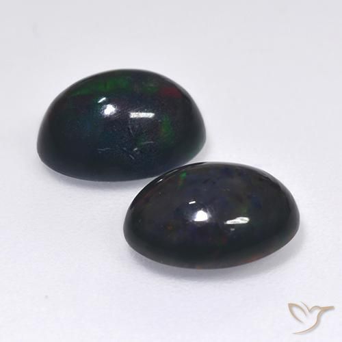 2.38 ctw Multicolor Black Opal Stones, Natural Black Opal in Oval Cabochon Shape for Sale
