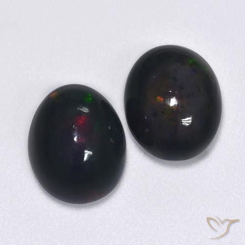 Black Opal Gemstones in 9 x 7 mm (calibrated) Size for Sale, Black Opal Stones in Multicolor Color