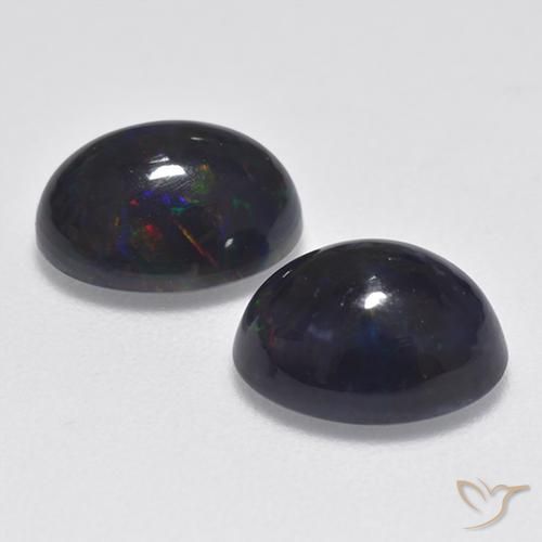 Black Opal Gemstones in 9 x 7 mm (calibrated) Size for Sale, Black Opal Stones in Multicolor Color