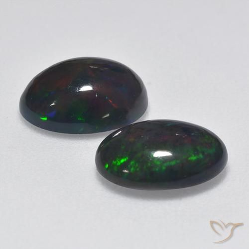 1.70 ctw Multicolor Black Opal Stones, Natural Black Opal in Oval Cabochon Shape for Sale