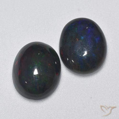Black Opal Gemstones in 9 x 7 mm (calibrated) Size for Sale, Black Opal Stones in Multicolor Color