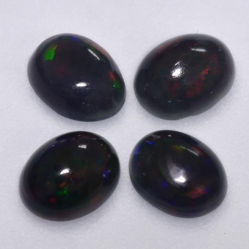 Mehrfarbig Schwarzer Opal Edelstein - 0.2ct Oval Cabochon (ID: 516352)