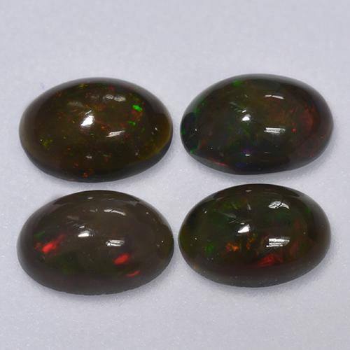 1.16 ctw Multicolor Black Opal Gemstones, Black Opal Gems in Oval Cabochon Shape for Sale.