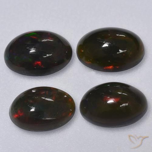 1.13 ctw Multicolor Black Opal Stones, Natural Black Opal in Oval Cabochon Shape for Sale