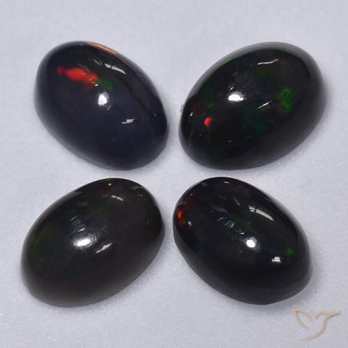 1.50 ctw Multicolor Black Opal Stones, Natural Black Opal in Oval Cabochon Shape for Sale