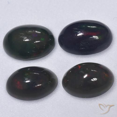 Лот из Бирмы: 4 шт. Овал Многоцветный Черный Опал - общий вес 1,15 ct / средний вес. 0,29 ct каждый, размер 6 x 4,1 mm, цвет: Многоцветный, твердость по Моосу 5,5 - 6,5, Photo A
